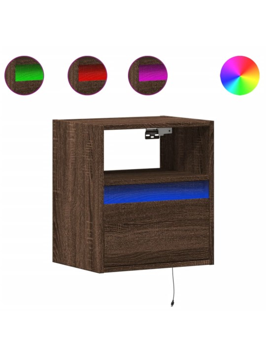 Nástěnný noční stolek s led osvětlením hnědý dub