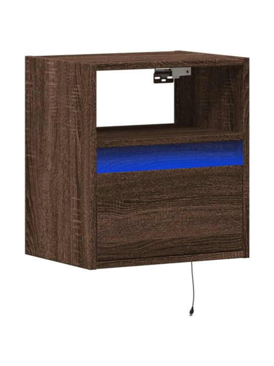 Nástěnný noční stolek s led osvětlením hnědý dub