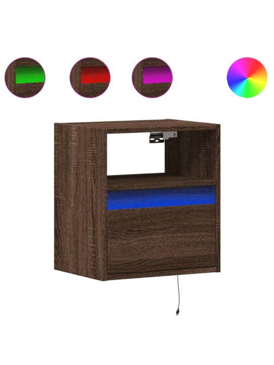 Nástěnné noční stolky s led osvětlením 2 ks hnědý dub