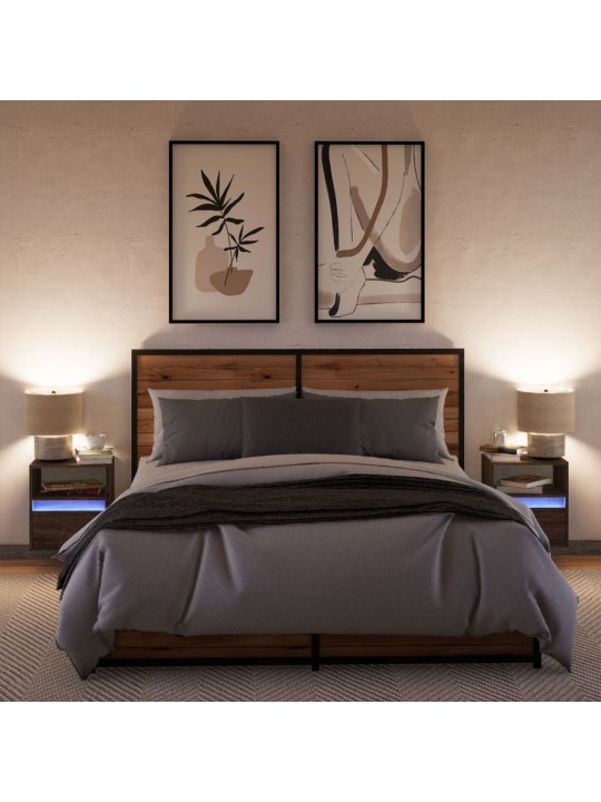 Nástěnné noční stolky s led osvětlením 2 ks hnědý dub