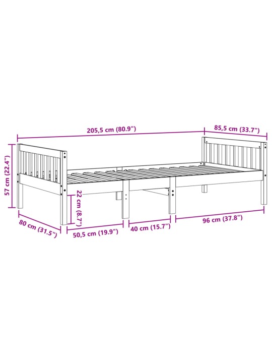Dětská postel bez matrace 80 x 200 cm masivní borové dřevo