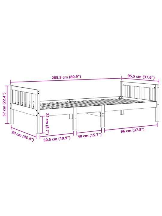 Dětská postel bez matrace bílá 90 x 200 cm masivní borové dřevo