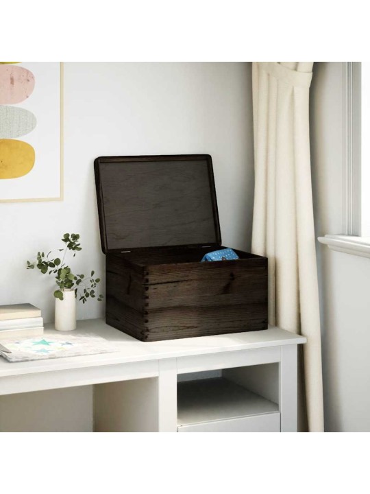 Dřevěná box s víkem černá 40x30x23 cm masivní borové dřevo