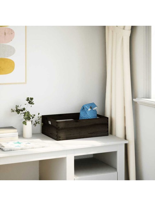 Dřevěná box s úchytkami černá 40x30x13 cm masivní borové dřevo