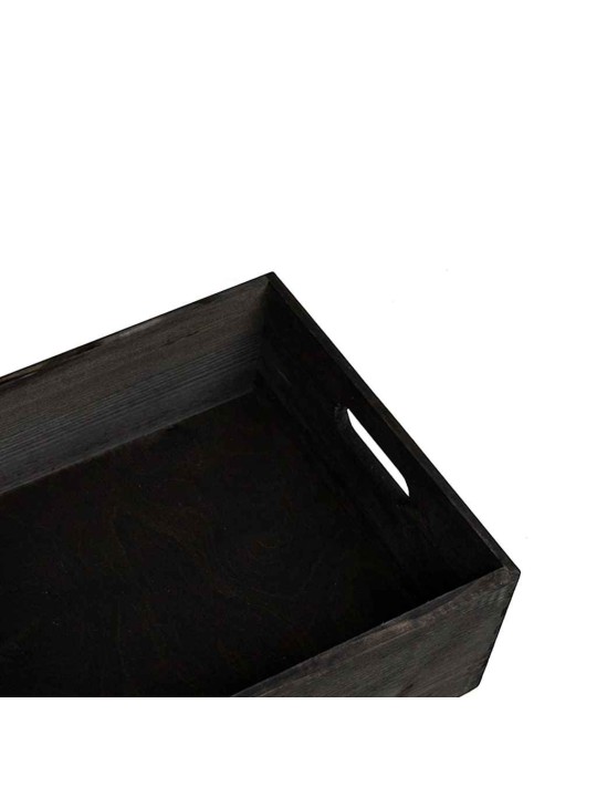 Dřevěná box s úchytkami černá 40x30x13 cm masivní borové dřevo