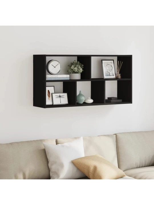 Nástěnná police černá 100 x 25 x 50 cm kompozitní dřevo