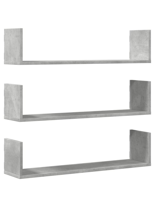 Nástěnné police 3 ks betonově šedé 80x18x18 cm kompozitní dřevo