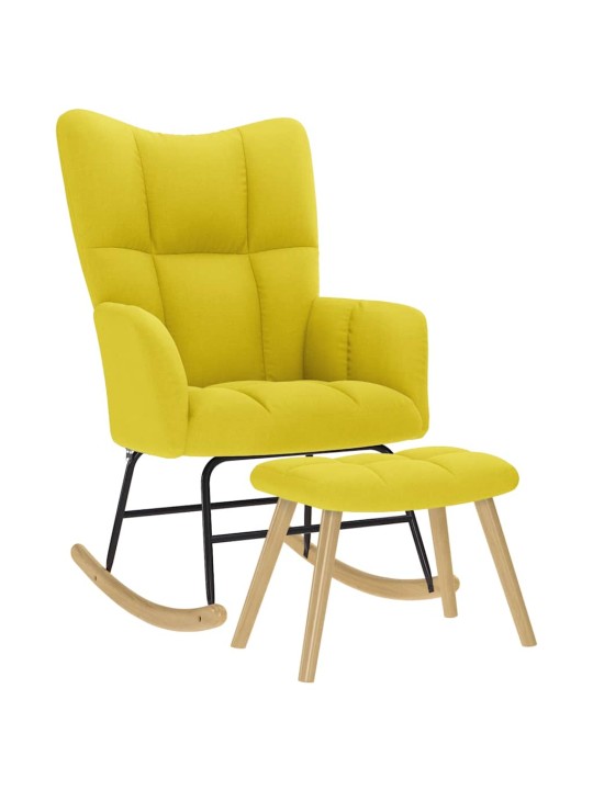 Houpací křeslo s podnožkou světle žluté textil