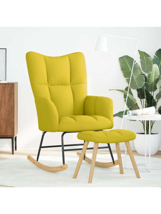Houpací křeslo s podnožkou světle žluté textil