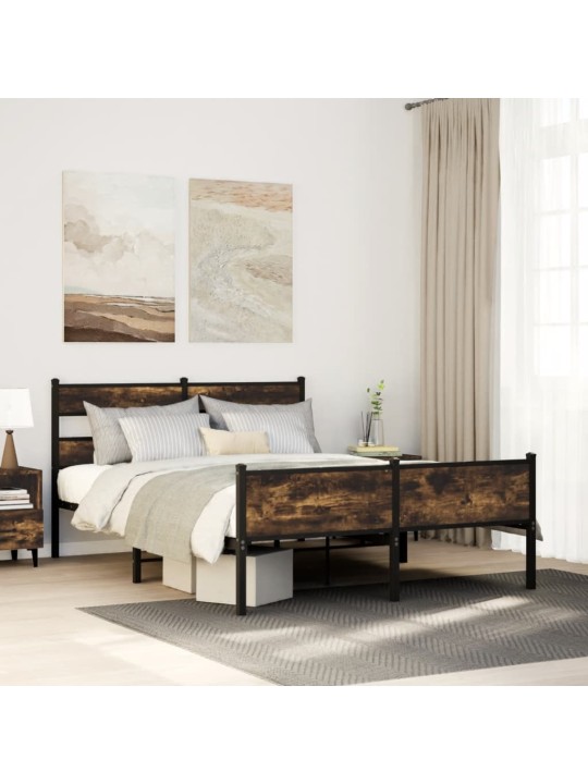 Kovový rám postele bez matrace kouřový dub 160 x 200 cm