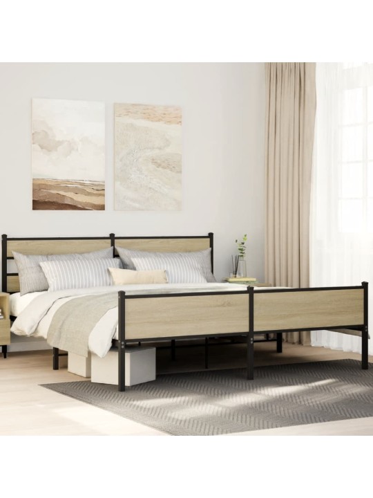 Kovový rám postele bez matrace dub sonoma 180 x 200 cm