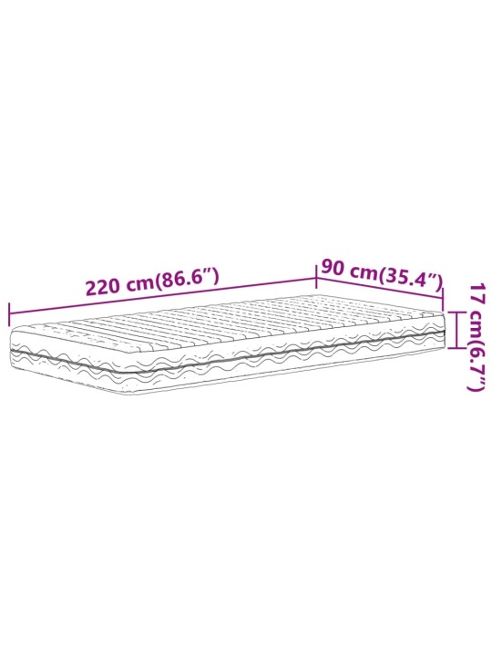 Pěnová matrace bílá 90 x 220 cm tvrdost H2 H3