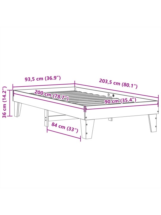 Postel bez matrace bílá 90 x 200 cm masivní borovice