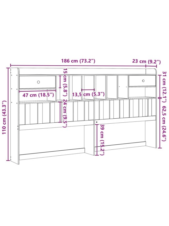 Čelo postele s úložným prostorem 180 cm masivní borovice