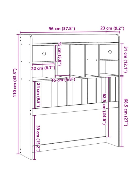 Čelo postele s úložným prostorem voskově hnědé 90 cm borovice