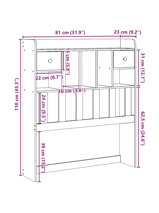 Čelo postele s úložným prostorem 75 cm masivní borovice
