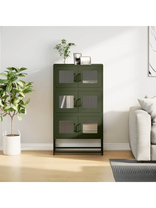 Skříň highboard olivově zelená 68x39x123 cm ocel