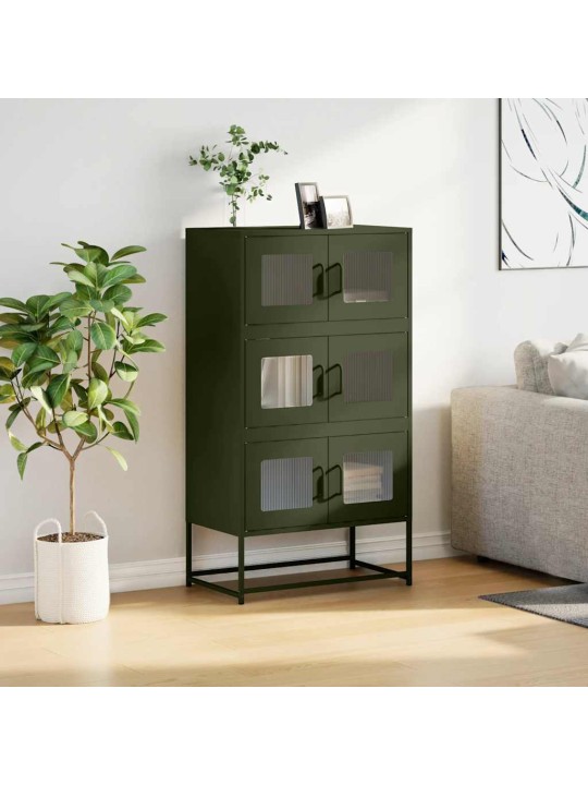 Skříň highboard olivově zelená 68x39x123 cm ocel