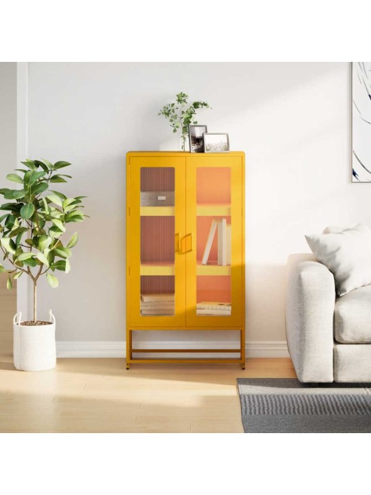 Skříň highboard hořčicově žlutá 68x39x123 cm ocel