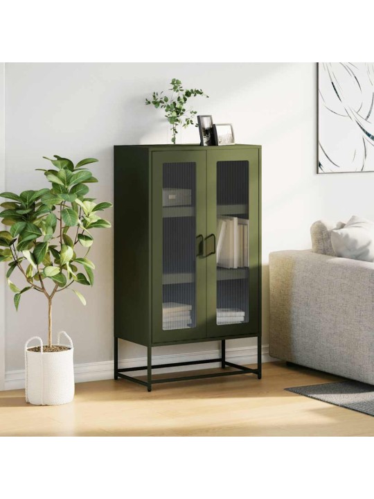 Skříň highboard olivově zelená 68x39x123 cm ocel