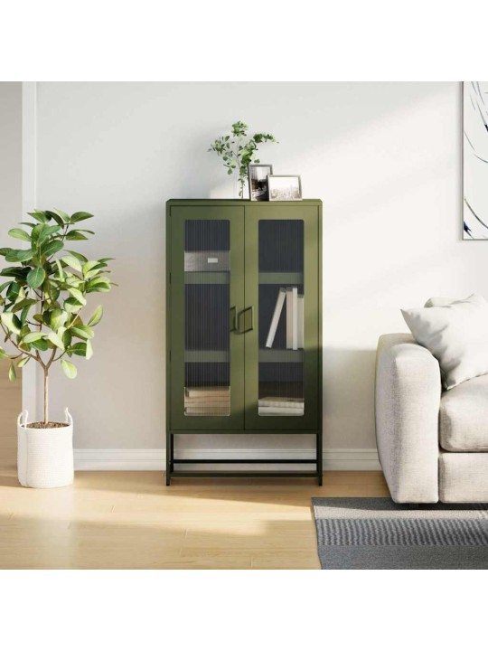 Skříň highboard olivově zelená 68x39x123 cm ocel