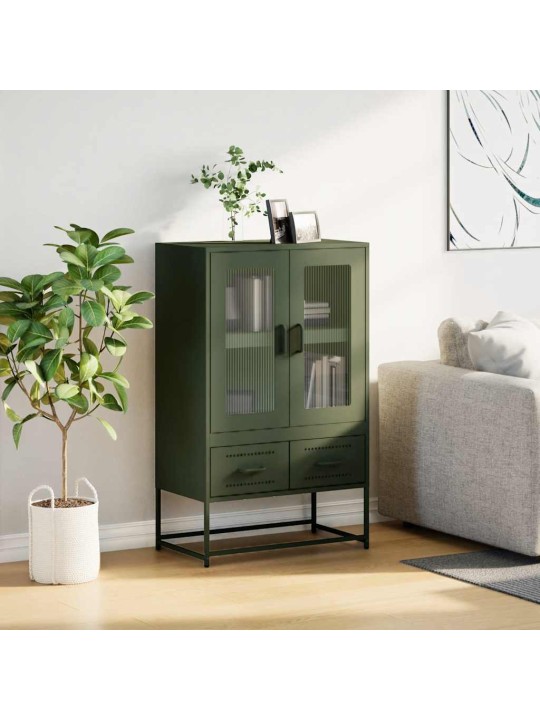 Skříň highboard olivově zelená 68 x 39 x 111,5 cm ocel