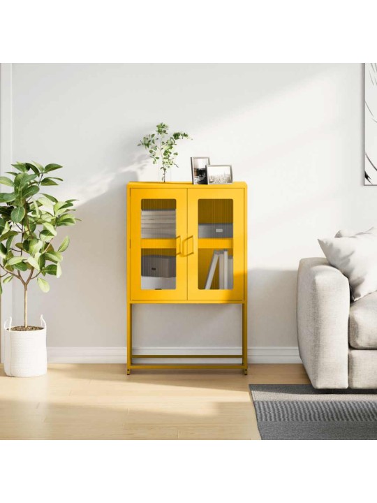 Skříň highboard hořčicově žlutá 68x39x107 cm ocel