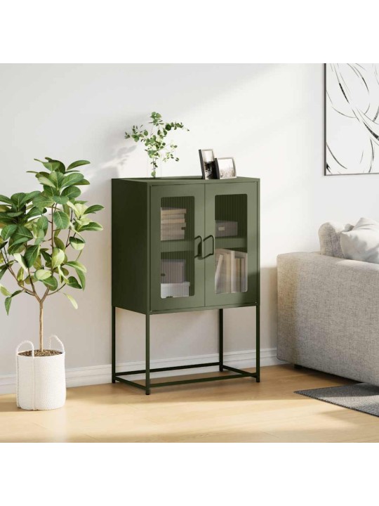 Skříň highboard olivově zelená 68x39x107 cm ocel