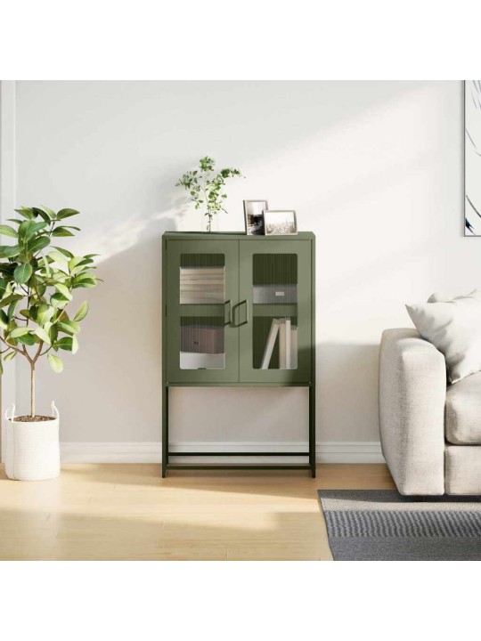 Skříň highboard olivově zelená 68x39x107 cm ocel