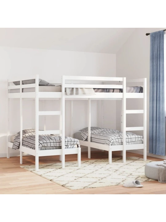 Rám trojité patrové postele bílý 140x200/70x140 cm borovice