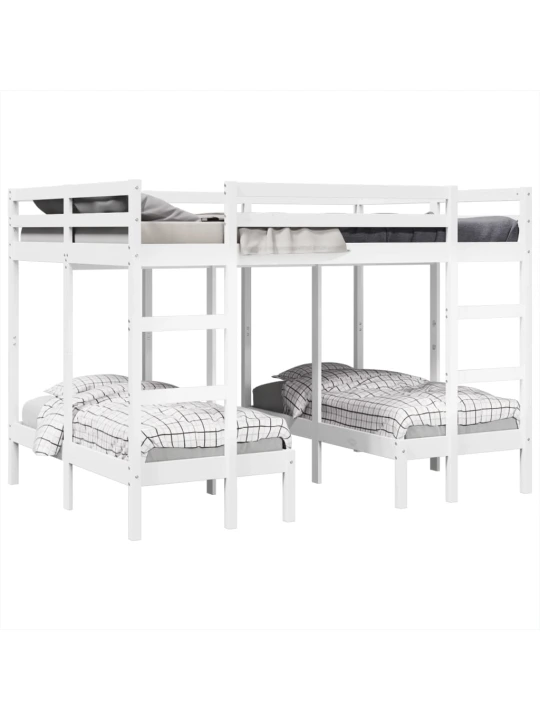 Rám trojité patrové postele bílý 140x200/70x140 cm borovice
