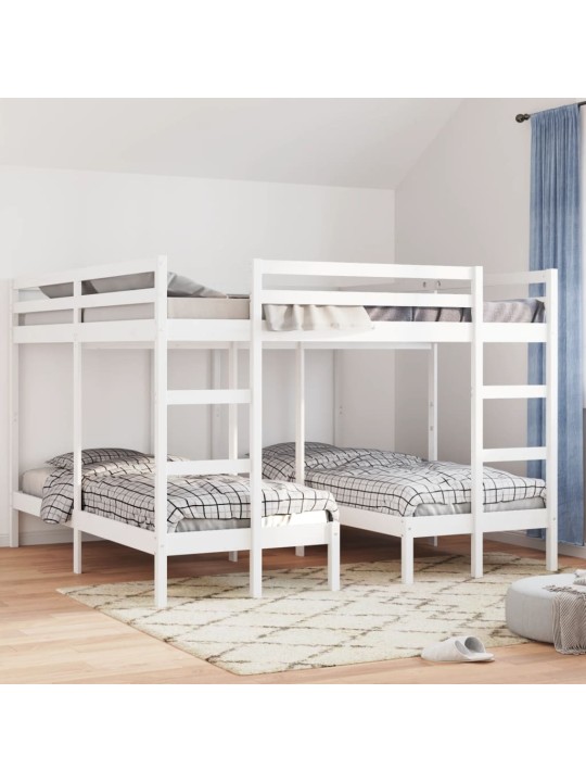 Rám trojité patrové postele bílý 200x200/80x200 cm borovice