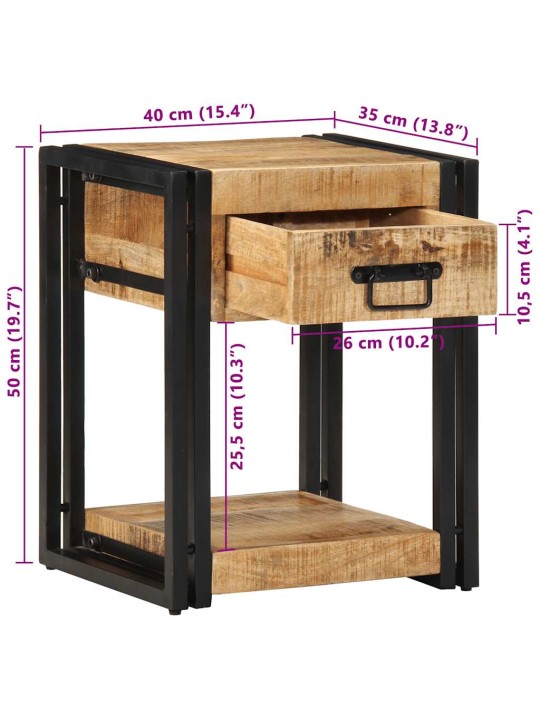 Noční skříňky 2 ks 40x35x50 cm masivní surové dřevo mango