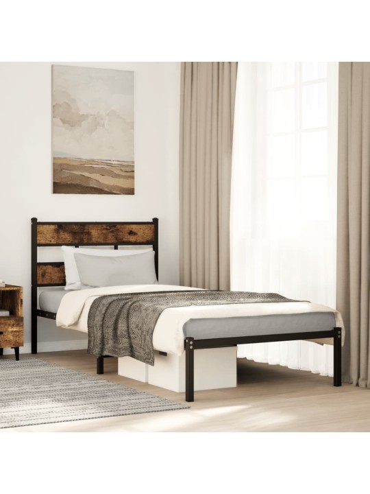 Kovový rám postele bez matrace kouřový dub 75 x 190 cm