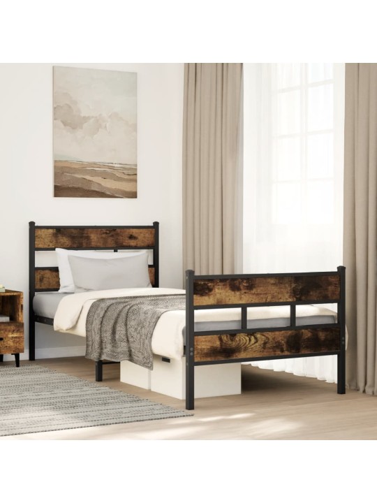 Kovový rám postele bez matrace kouřový dub 90 x 200 cm