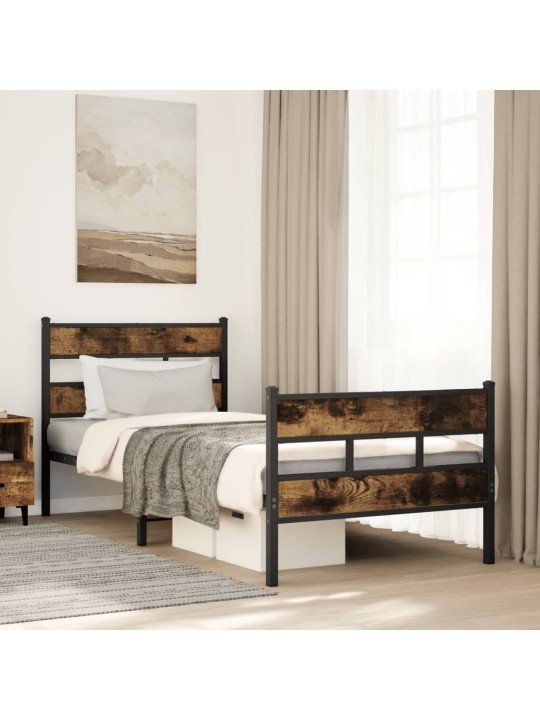 Kovový rám postele bez matrace kouřový dub 100 x 200 cm