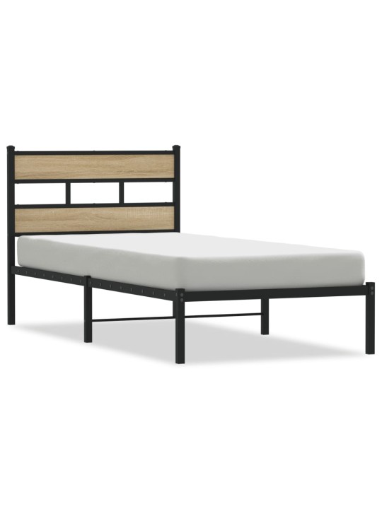 Kovový rám postele bez matrace dub sonoma 75 x 190 cm