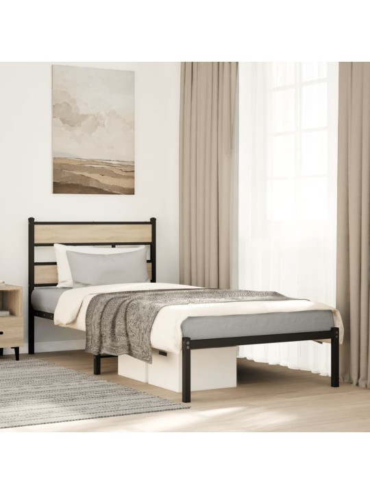 Kovový rám postele bez matrace dub sonoma 75 x 190 cm