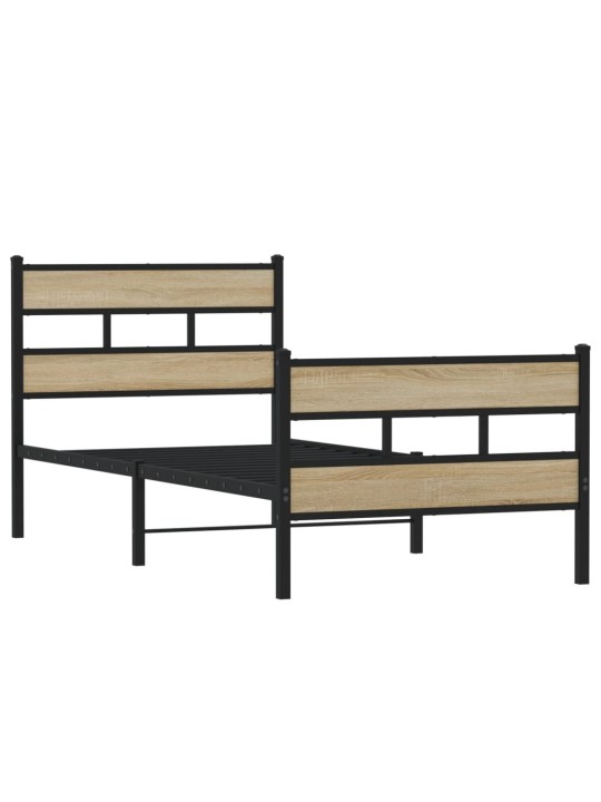 Kovový rám postele bez matrace dub sonoma 75 x 190 cm