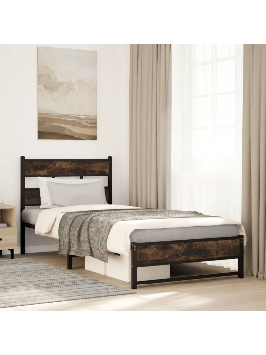 Kovový rám postele bez matrace kouřový dub 75 x 190 cm