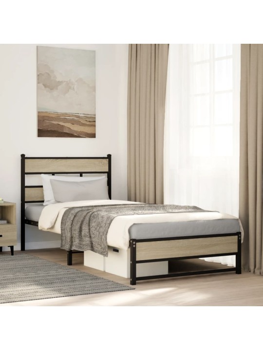 Kovový rám postele bez matrace dub sonoma 75 x 190 cm
