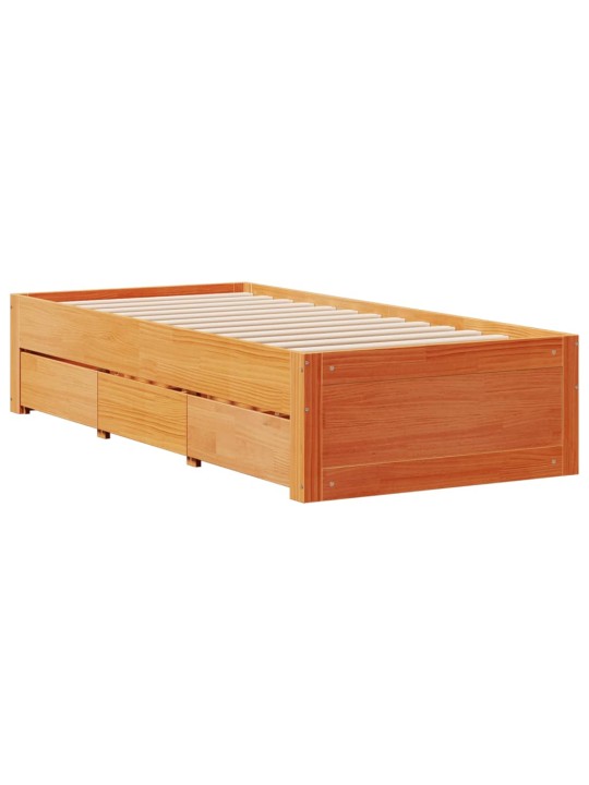 Válenda bez matrace se zásuvkami hnědá 90x200 cm masiv borovice
