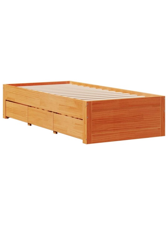 Válenda bez matrace se zásuvkami hnědá 90x200 cm masiv borovice