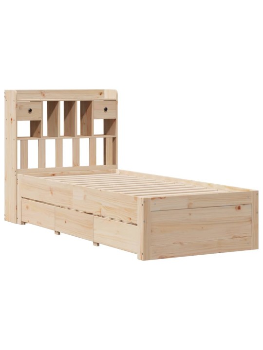 Postel s knihovnou bez matrace 90 x 190 cm masivní borovice