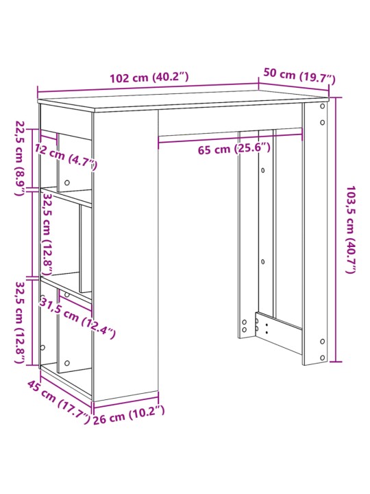 Barový stůl s regály bílý 102 x 50 x 103,5 cm kompozitní dřevo