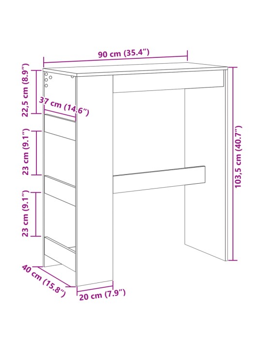 Barový stůl s regály betonově šedý 90 x 40 x 103,5 cm kompozit