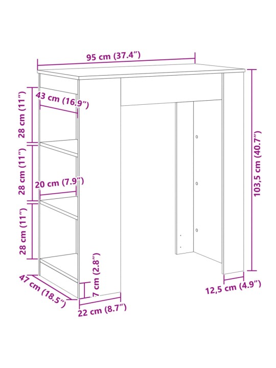 Barový stůl s regály betonově šedý 95 x 47 x 103,5 cm kompozit