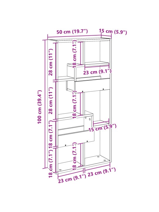 Nástěnná skříňka kouřový dub 50 x 15 x 100 cm kompozitní dřevo