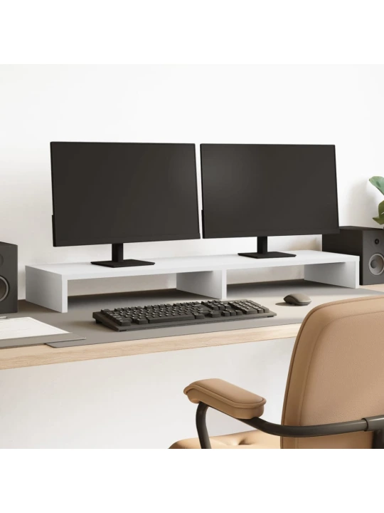 Stojan na monitor bílý 100 x 27 x 10 cm kompozitní dřevo