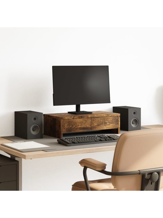 Stojan na monitor se zásuvkami kouřový dub 50x27x15 cm kompozit
